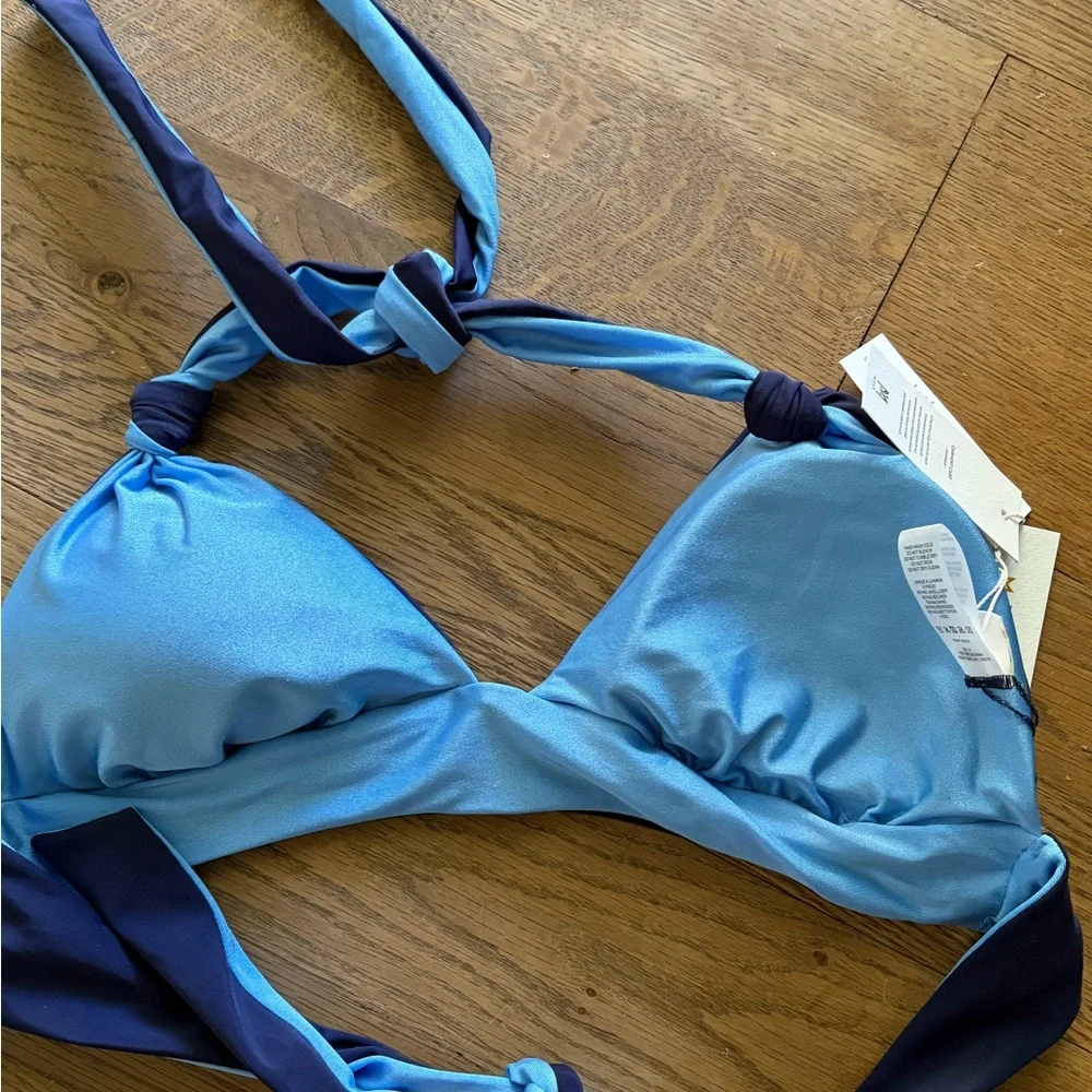 Milly Scala Gloss Two-Tone Knotted Triangle Bikini Top large nwt